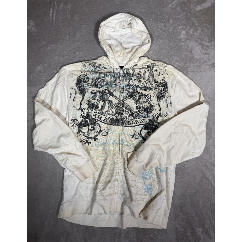 Hybrid Women's White Black Blue Full Zip Hooded Graphic Logo Hoodie M